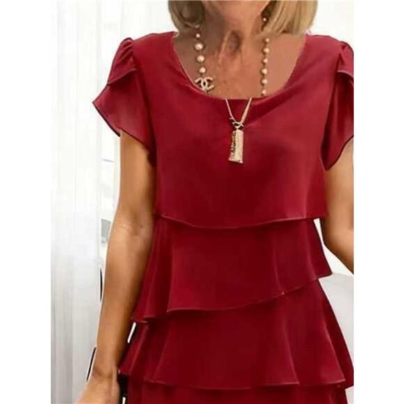 Full Size Ruffled Layered Petal Sleeve Dress Plus Size - Picture 2 of 12